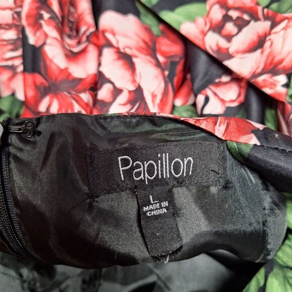 Papillon Rose Dress Womens Large Midi Tie Belt Waist Zip Back Pink Green Floral - Picture 5 of 15